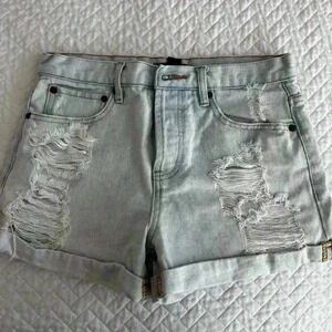 Forever 21 Stone Washed Jean Shorts Cutoffs Frayed Size S Destroyed Button Fly